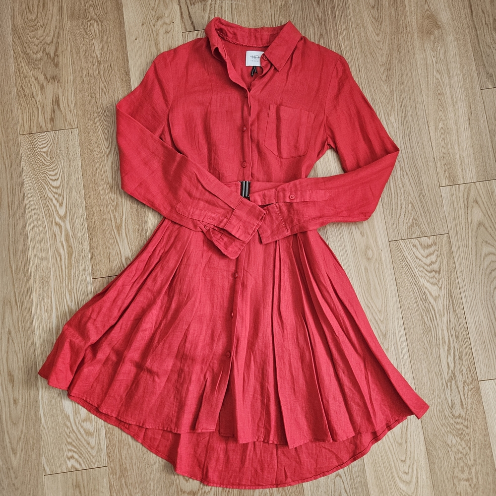 Anthropologie Laila HD Linen Red Dress Size 2 Above the knee Sundress Long
